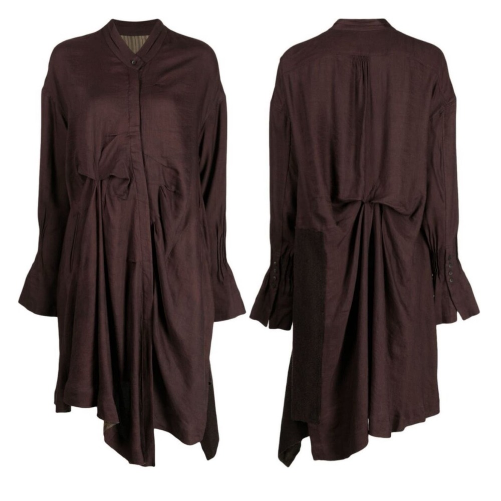 NEW!‎  ZIGGY CHEN Irratic Fold asymmetric shirtdress - 42 - wine / brown